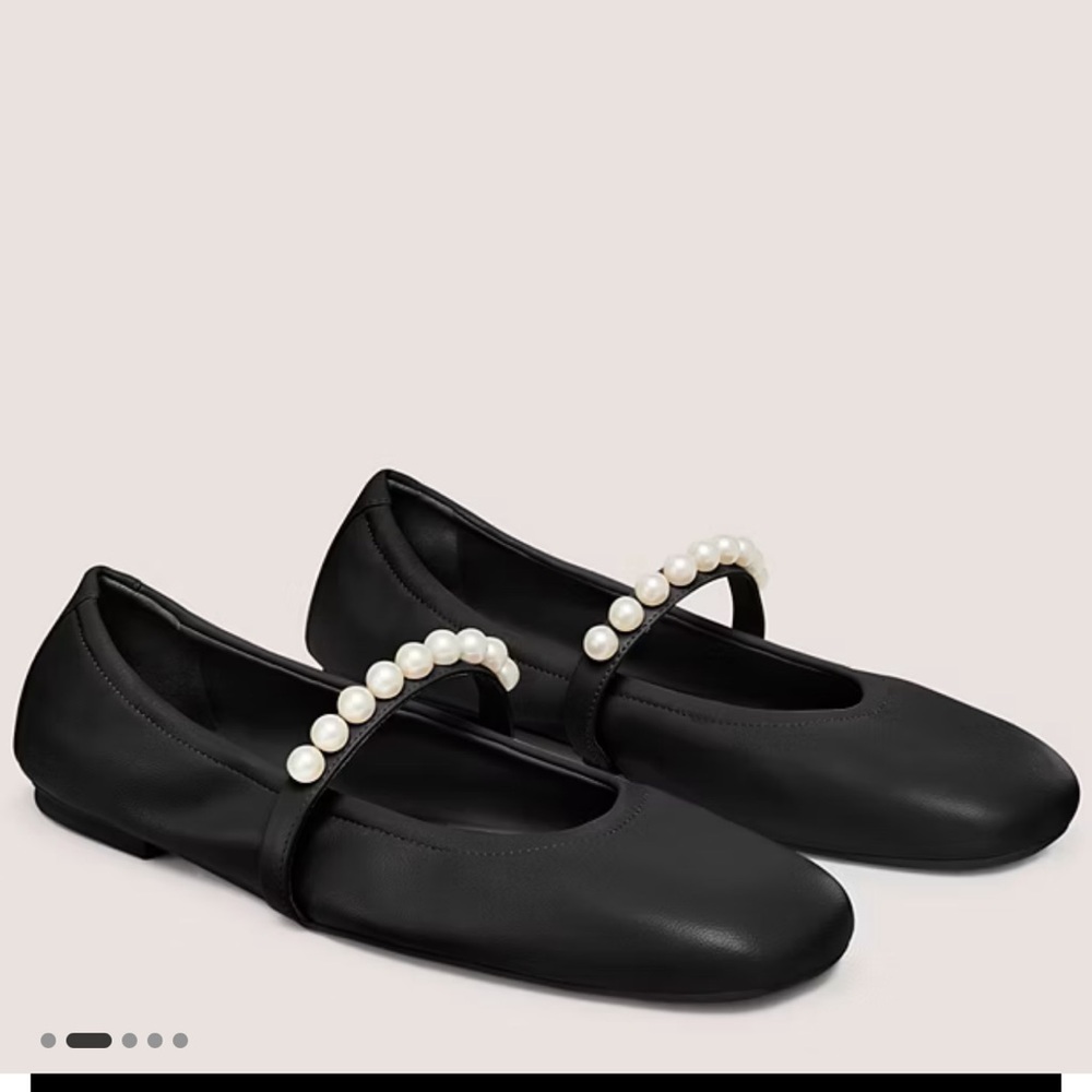 Stuart Weitzman Black Flats with Pearl Detail